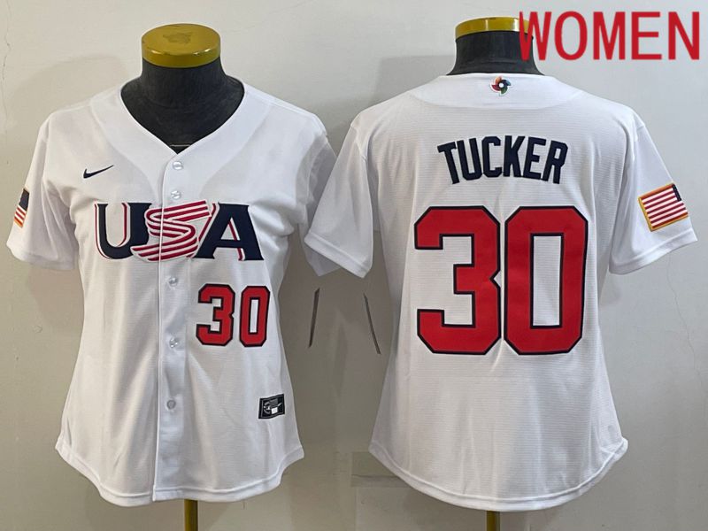 Women 2023 World Cub USA #30 Tucker White Nike MLB Jersey5->women mlb jersey->Women Jersey
